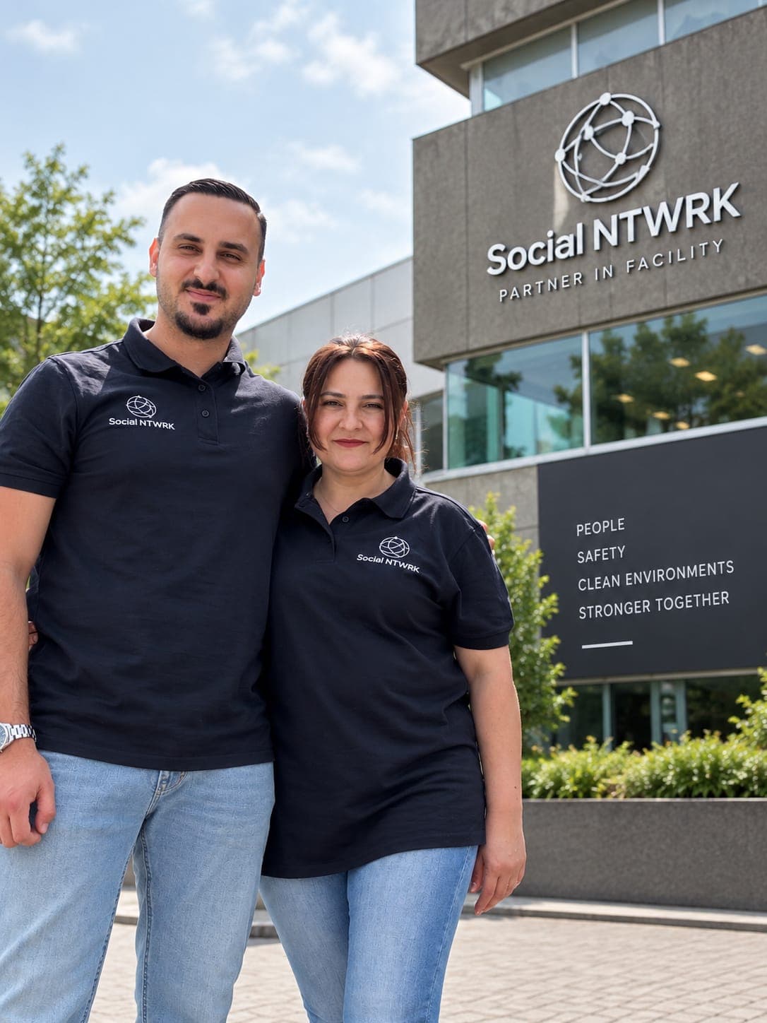 Medewerkers van Social NTWRK bij het kantoor